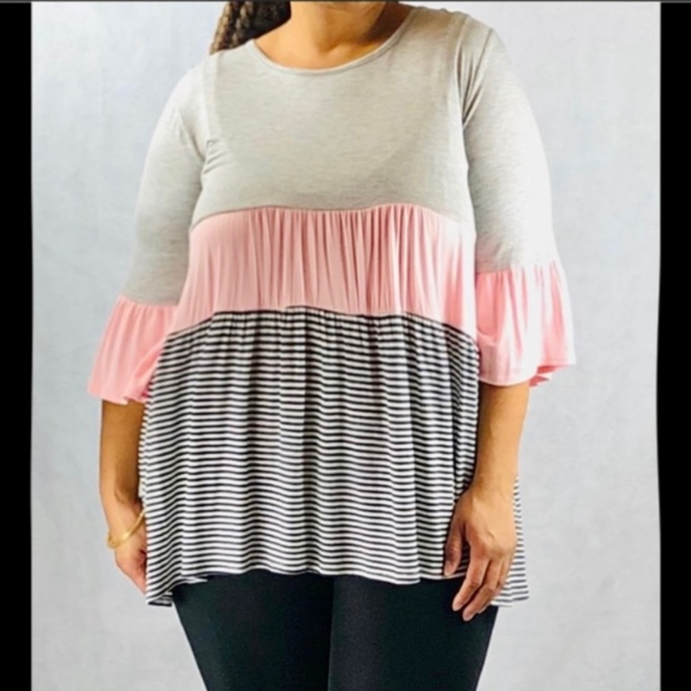 NEW Pink Stripped Babydoll Top